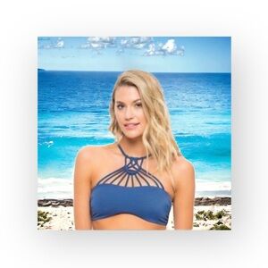 Tori Praver ꕥ Seafoam Sexy Strappy Caged Front Bikini Top ꕥ Teal Blue ꕥ Medium